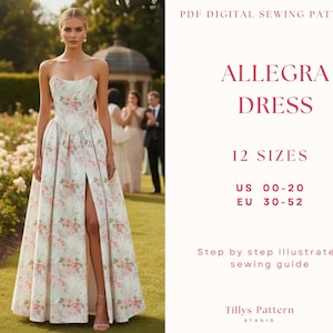 Evening Corset  Dress Sewing Pattern: Slit Evening Gown (US 00-20) (PDF Pattern)