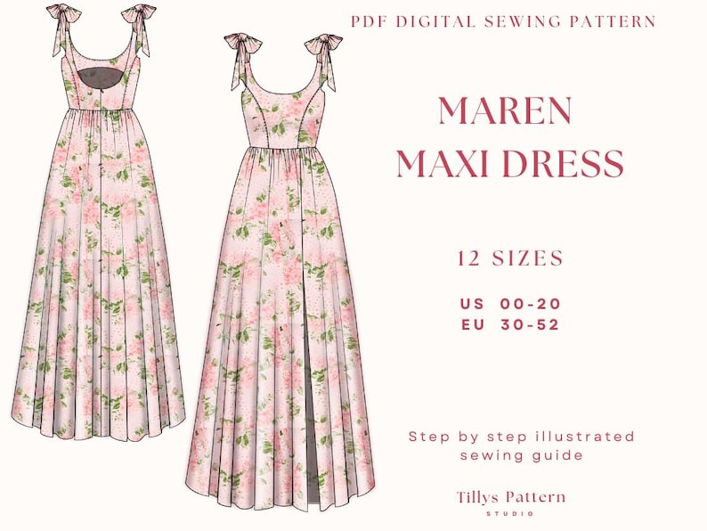 PDF Digital sewing pattern. Corset dress pattern. Easy beginner pattern 12 sizes: US 00-20, EU 30-52. Step by step easy sewing instructions.
