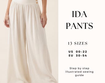 Wide Leg Pants Sewing Pattern| Mid Waist Yoke Pants| Palazzo Women Pants Sewing Pattern| Sewing tutorial| US 00-22