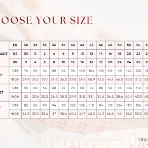 Size chart. US 0-22, EU 32-54, UK 4-26
