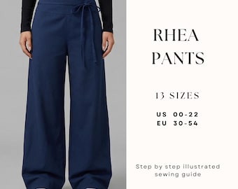 Low Waist Wide Leg Pants Sewing Pattern| Yoke Pants With Waist Tie| Women Pants Sewing Pattern| Sewing tutorial| US 00-22