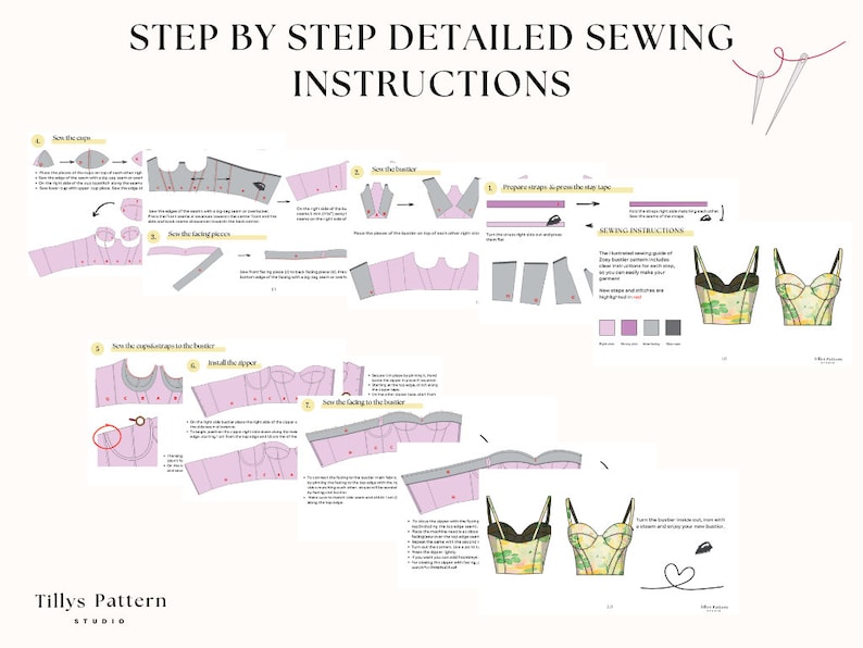 Zoey bustier step by step sewing instructions.