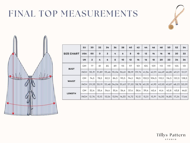 Final garment measurements
