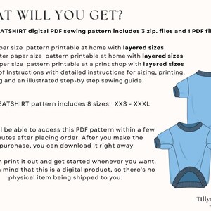 Dog sweatshirt digital PDF sewing pattern includes 3 zip. files and 1 PDF file. A4, US Letter and A0 dog sweatshirt pattern printable in your home with files with layered sizes.Book of Instructions with  illustrated step-by step sewing guide