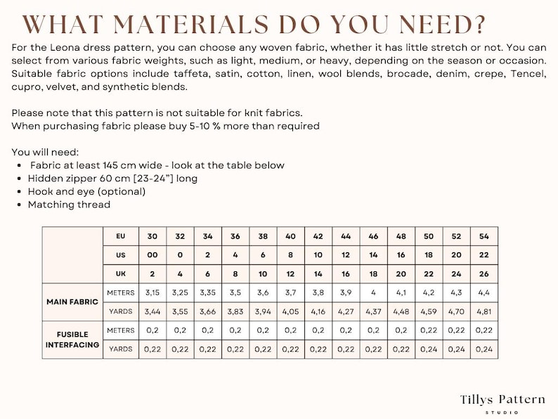 List of need materials for Leona maxi dress