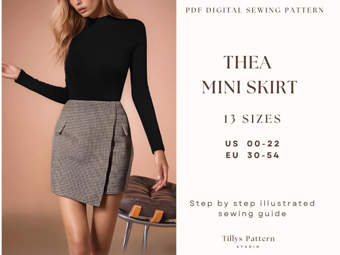 Mini Skirt Sewing Pattern| High Waist Mini Skirt Pattern| A Line Mini ...