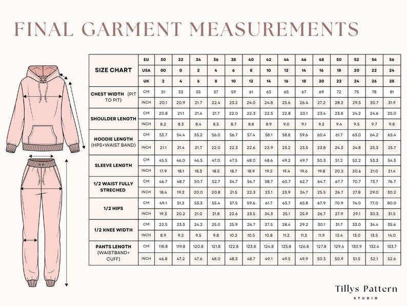 Final hoodie and joggers measurements.