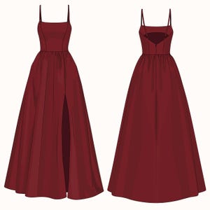 PDF Digital sewing pattern. Maxi dress pattern. Easy beginner pattern 12 sizes: US 00-20, EU 30-52. Step by step easy sewing instructions. Sewing tutorial. Evening gown with slit digital pattern.