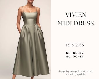 Midi Dress Sewing Pattern| Open Back Dress Pattern| Prom Dress Pattern| Wedding Dress Pattern|Plus Size Sewing Pattern| US 0-22