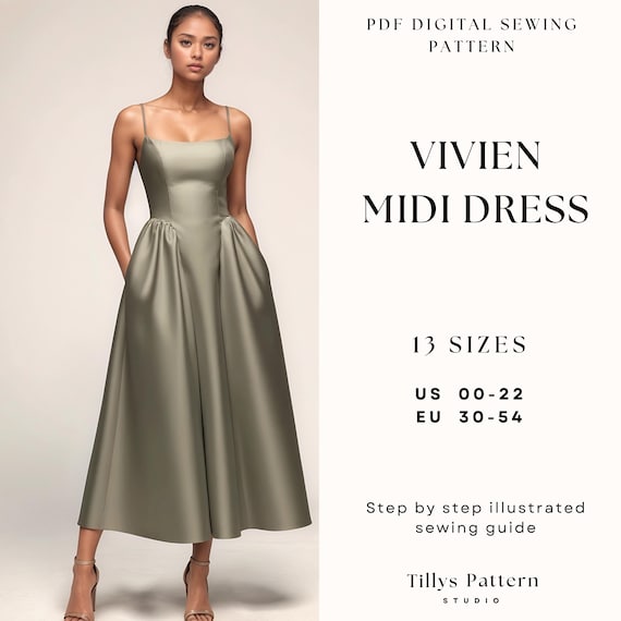 Midi Dress Sewing Pattern| Open Back Dress Pattern| Prom Dress Pattern| Wedding Dress Pattern|Plus Size Sewing Pattern| US 0-22
