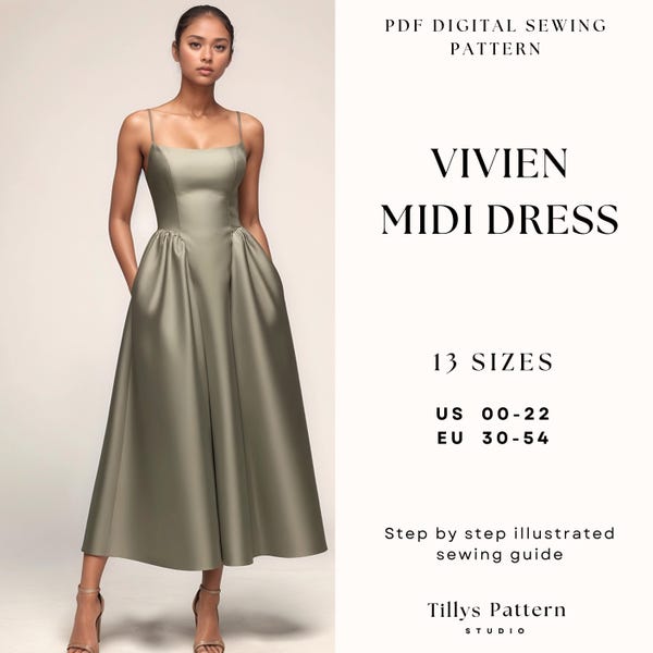 Midi Kleid Schnittmuster| Kleid Muster mit offenem Rücken | Abendkleid Muster | Brautkleid Schnittmuster|Schnittmuster für Übergrößen| US 0-22