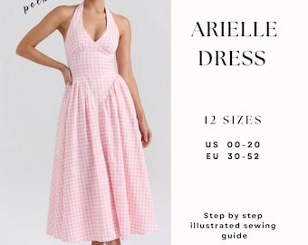 Halter Midi Dress Sewing Pattern| Dress With Pockets| Side Gathered Dress| Summer Dress| Open Back Dress| Sewing Tutorial| US 0-22