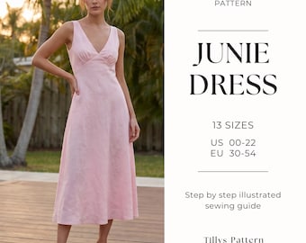 Linen  Bias Cut Midi Dress Sewing Pattern| V Neck Slip Dress| Prom Dress| Summer Dress| Bridesmaid dress| Sewing Tutorial| US 0-22