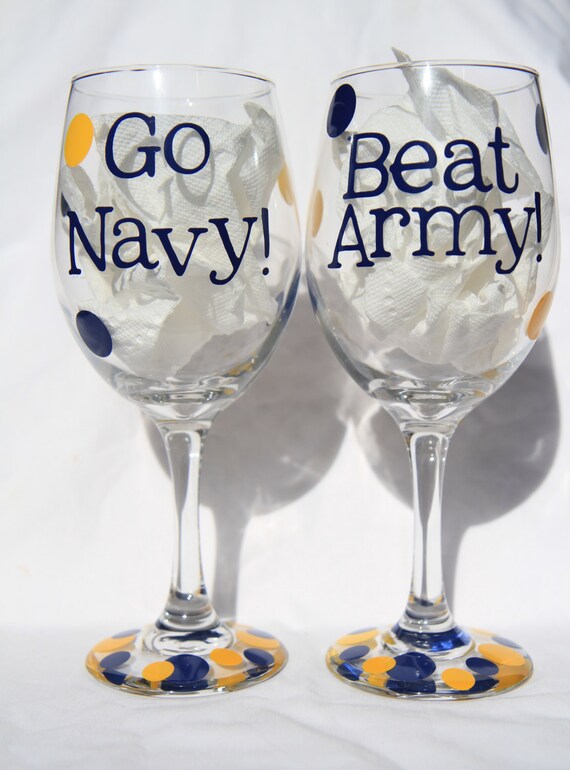 Items similar to 2 Navy Wine GlassesPerfect for Navy Fans, Cadets