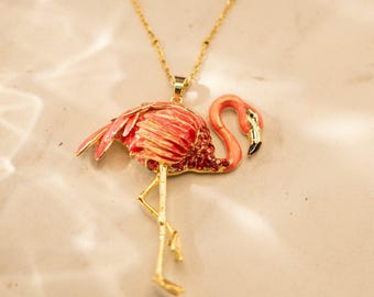 Enamel Flamingo 18K Gold Plated Necklace