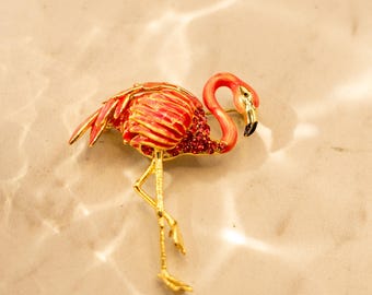 Enamel Flamingo 18K Gold Plated Brooch