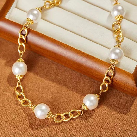 スワロフスキー パール 18K ゴールド メッキ チェーン ネックレス 