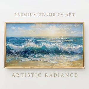 Frame Tv Art Ocean Digital Download, Coastal Sunset Tv Art, Beach Seascape Frame Tv Decor, Digital Wall Art for Frame Tv