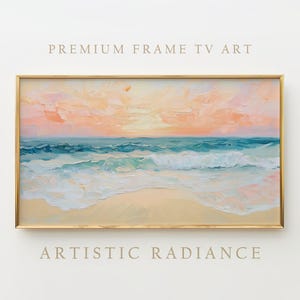 Frame Tv Art Coastal Sunset, Ocean Waves Tv Art, Digital Frame Tv Art for Living Room, Beach Scene Tv Artwork, Seascape Wall Art Download