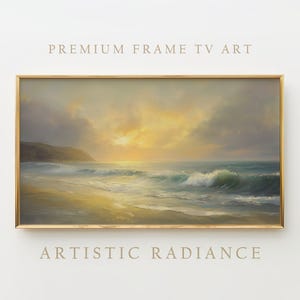 Frame Tv Art Beach Sunset, Coastal Digital Art for Frame Tv, Ocean Waves Wall Art, Tv Art Landscape, Sea View Frame Tv Art