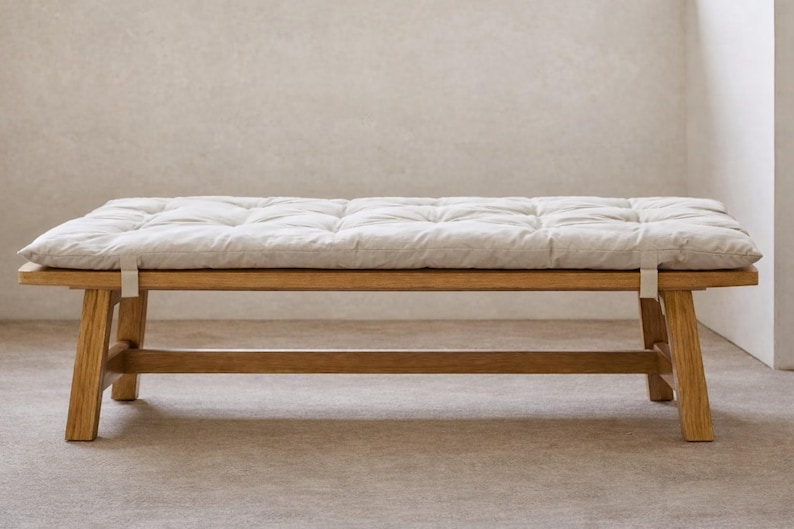 Handmade Linen Bench Cushion with Ties, Custom Size Minimalist Seat Pad image 4