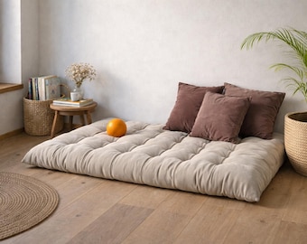 Handmade Linen Floor Cushion, Japanese Meditation Lounge