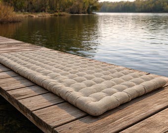 Tufted Linen Meditation Cushion, Yoga Floor Seating, 19x43 Inch