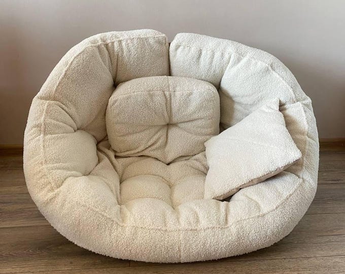 Bouclé Floor Pouf Chair – 2‑in‑1 Foldable Floor Seat for Kids & Adults – 140×80 cm (55×31 in)
