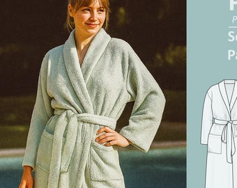Shawl Collar Bathrobe Sewing Pattern: Mid-Length Loungewear (PDF Pattern)
