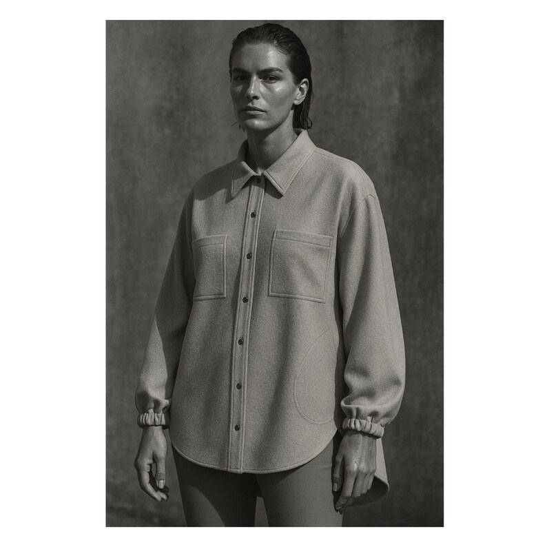 Women's winter wardrobe sewing pattern of a ladies shacket. It is a printable PDF pattern for a flannel shirt jacket. It can also be made with blankets. A very cozy warm winter and autumn lounge shirt. It can also be a unisex shirt. Chic winter wardrobe sewing pattern. Women's loungewear sewing pattern. DIY Loungewear sewing.