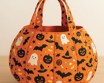 Naaipatroon pompoen Trick or Treat-tas | Afdrukbare pdf | Halloweentas, geschikt voor beginners