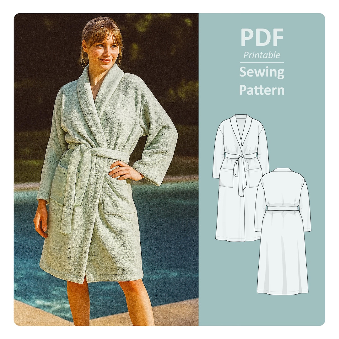 Shawl Collar Bathrobe Sewing Pattern: Mid-length Loungewear (PDF ...