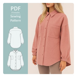 Oversized Shacket Sewing Pattern: Women's Shirt-Jacket with Pockets (PDF Pattern)
