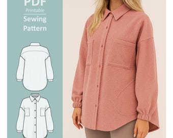 Oversized Shacket Sewing Pattern: Women's Shirt-Jacket with Pockets (PDF Pattern)