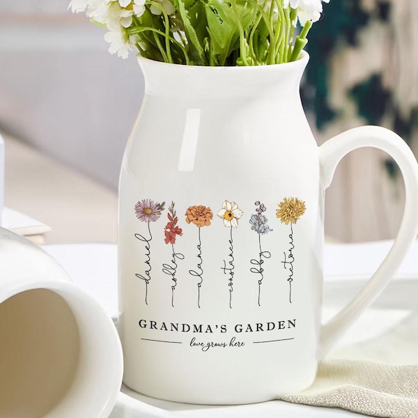 Mothers Day Gift, Grandmas Garden Flower Vase, Grandma Bouquet Gifts, Nanas Garden, Nana Flower Vase, Custom Grandkid Name Flower Vase