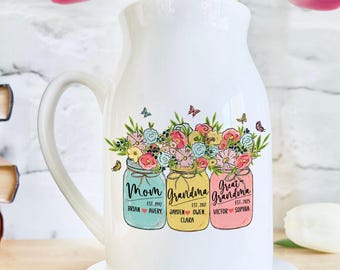 Mothers Day Gifts, Mom Grandma Great Grandma Flower Vase, Mom Flower Vase, Custom Grandkid Name Flower Vase, Grandma Gift, Wildflower Gifts