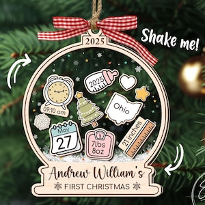 Baby&#39;s First Christmas Ornament, Baby 1st Christmas Ornament, New Baby Shaker, Custom Newborn Gifts, Baby Keepsake, 4D Shake Babies Ornament