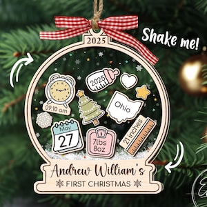 Baby&#39;s First Christmas Ornament, Baby 1st Christmas Ornament, New Baby Shaker, Custom Newborn Gift, 4D Shake Babies Ornament, Baby Keepsake
