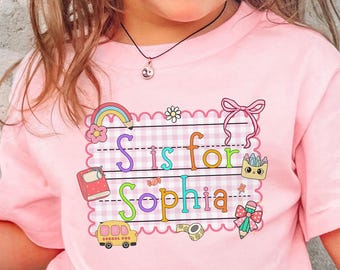 Custom Kids Name Back To School Shirt, Custom Alphabet Kids Shirt, First Day Of School Shirt With Name, Cute Kindergarten Shirt,  School Tee