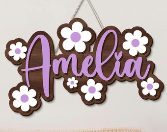 Custom Daisy Name 3D Door Sign, Personalized Kids Name Door Sign, Kids Room Sign, Nursery Sign, Kids Bedroom Wooden Sign, Birthday Kid Gifts