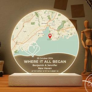 Where It All Began LED Light, Custom First Date Night Light,  Wedding Gift, Custom Map Plaque For Couple, Anniversary Gifts, Couple Gift