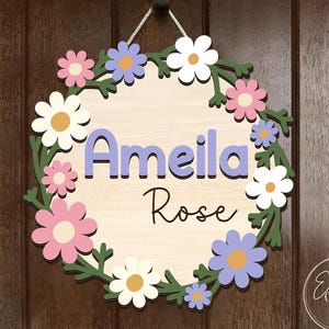 Custom Floral Baby Name Door Sign, Custom Name Sign For Baby Girl, Door Sign For Kid, Kids Bedroom Wooden Sign, Girls 3D Welcome Sign