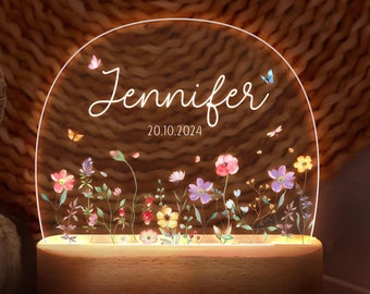 Custom Floral Butterfly Name Night Light, Personalized Flower Garden Night Lamp, Birthday Gift for Her,Girls Bedroom Lamp, Nursery Decor