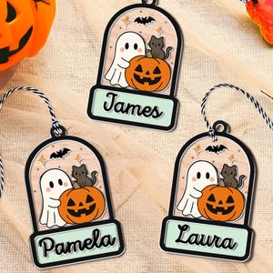 Custom Halloween Ghost Bag Name Tag, Custom Pumpkin Name Tag For Kid, Halloween Basket Decor, Boo Basket Tag, Cute Ghost Name Tag, Kid Gifts