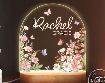Custom Floral Night Light for Baby, Custom Name Lamp for Kids Room Decor Nursery, Birthday Gift for Baby Girl, Baby Shower Gift, Acrylic Led