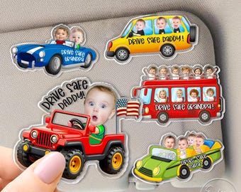 Custom Kids Photo Car Visor Clip, Drive Safe Gift For Dad, Father's Day Gift For Husband, New Dad Gift, Drive Safe Gift For Grandpa