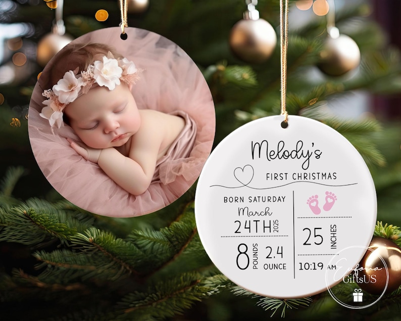 Ornement personnalisé de statistiques de naissance de bébé, ornement personnalisé de nouveau bébé, ornement photo de bébé, souvenir de bébé, cadeau de baby shower, cadeau de nouveau parent image 8