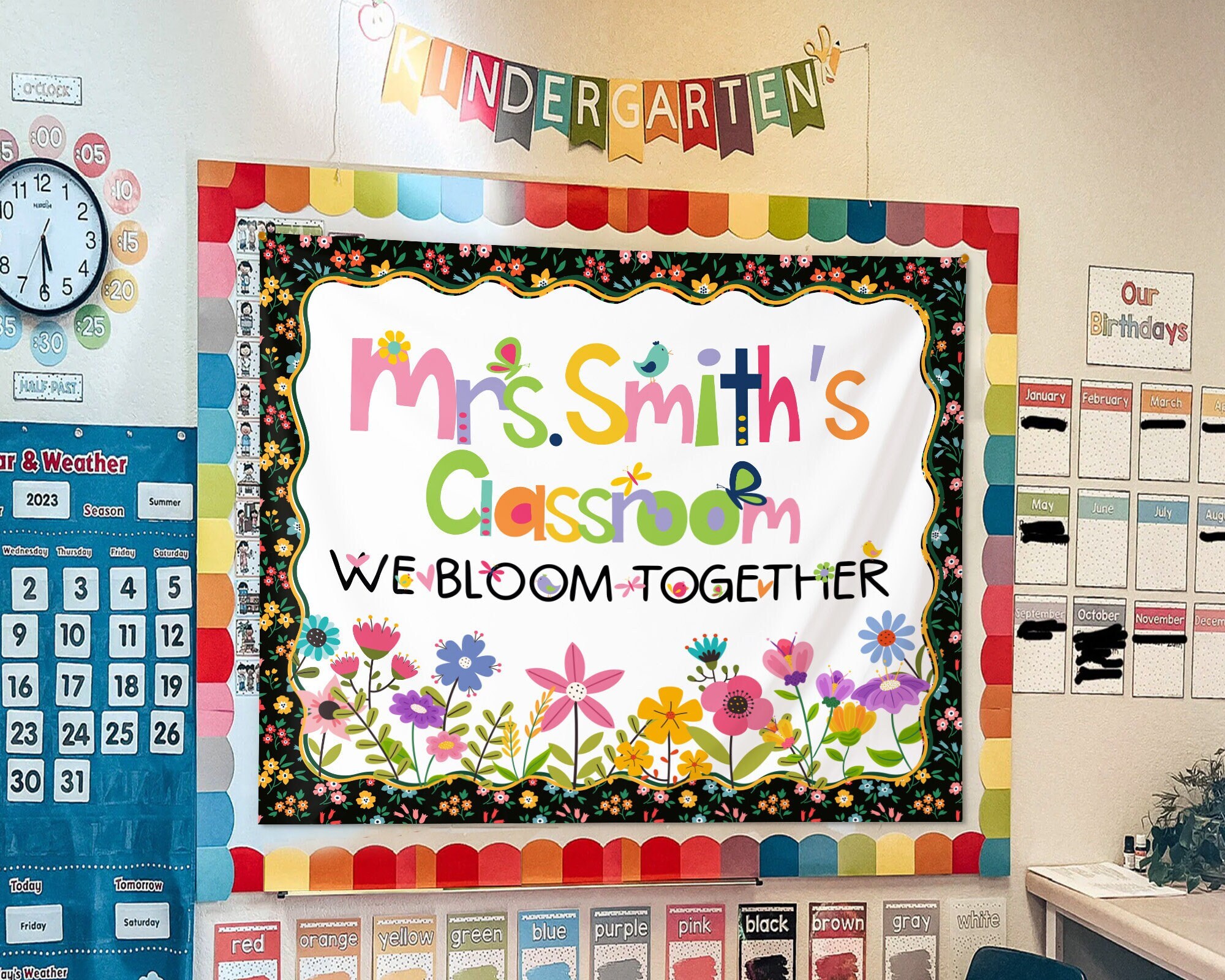 Tapestry Scool Personalized Classroom Tapestry, Classroom Banner, Teacher Wildflower ...