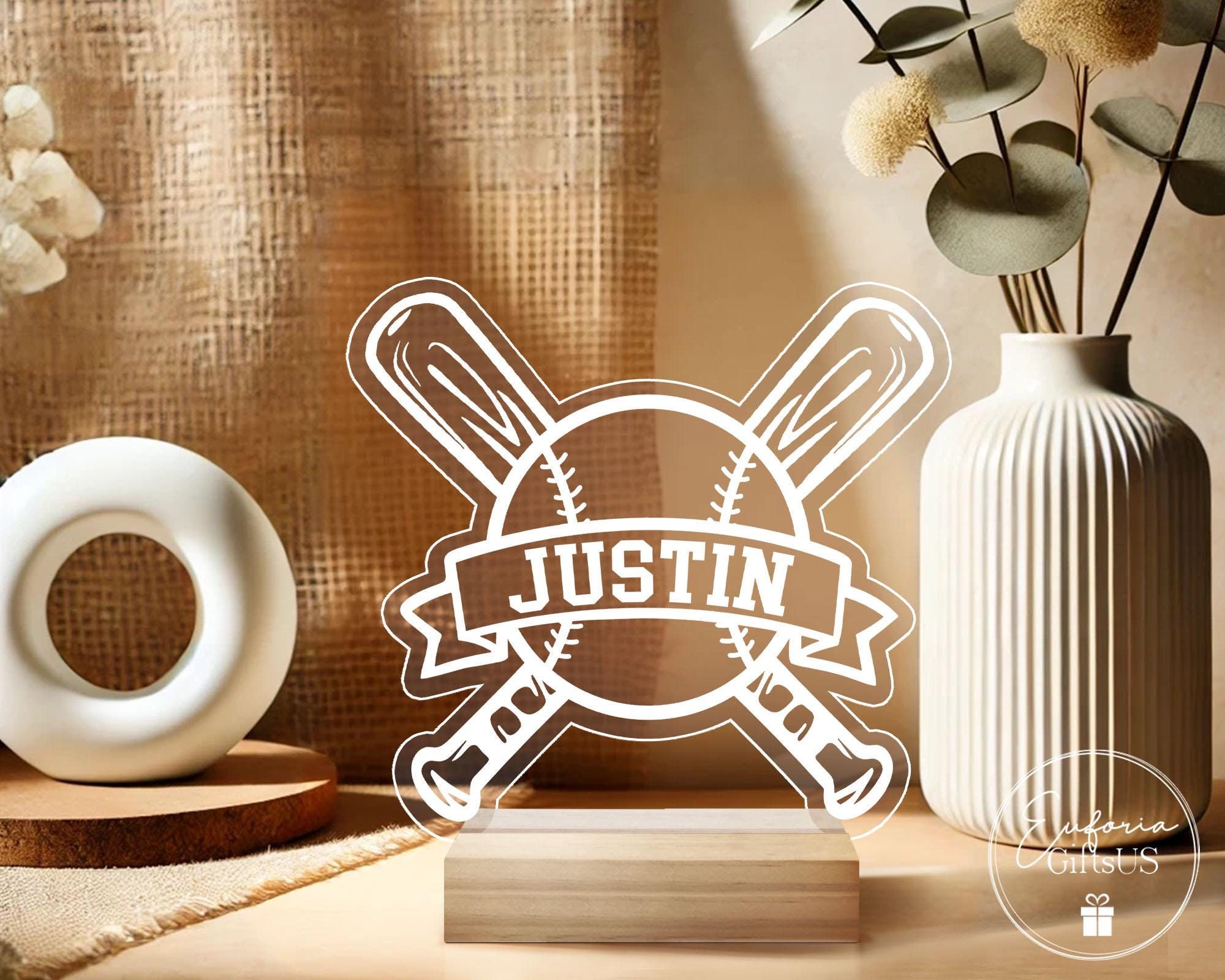 Personalized Baseball Night Light, Baseball LED Light, Baseball Name Bedroom Sign, Kids Bedroom Decor, Boys Birthday Gift, Kids Room Decor