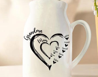 Custom Grandma Mom Heart Flower Vase, Grandma Vase With Grandkids Name, Mother's Day Gifts, Gift For Grandma, Gifts From Grandkids, Mom Vase